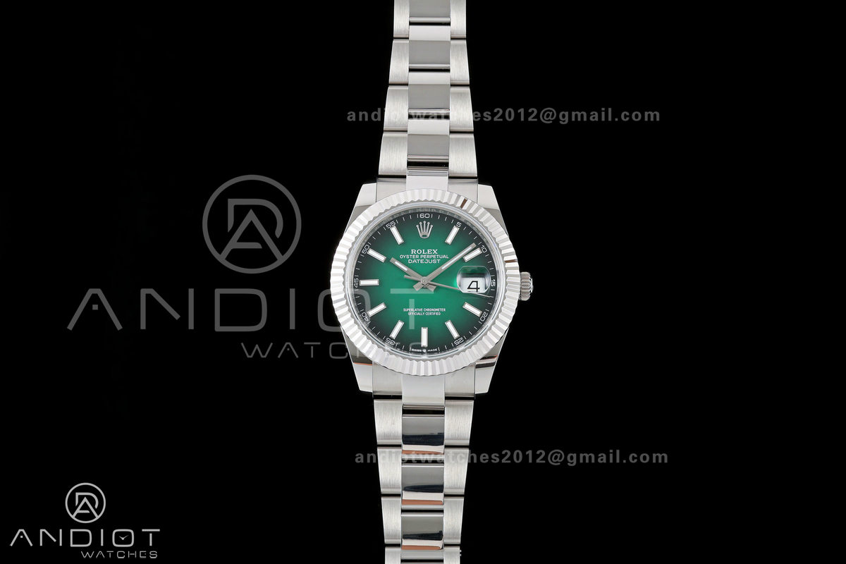 DateJust 41mm 126334 904 SS QF V2 1:1 Green Ombre Dial Stick Marker On Oyster Bracelet SH3235 (Free Sprung)